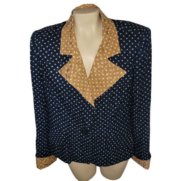 Vintage Helga‎ Polka Dot Blazer Jacket With Contrast Lapel & Cuffs Size S - Picture 1 of 6